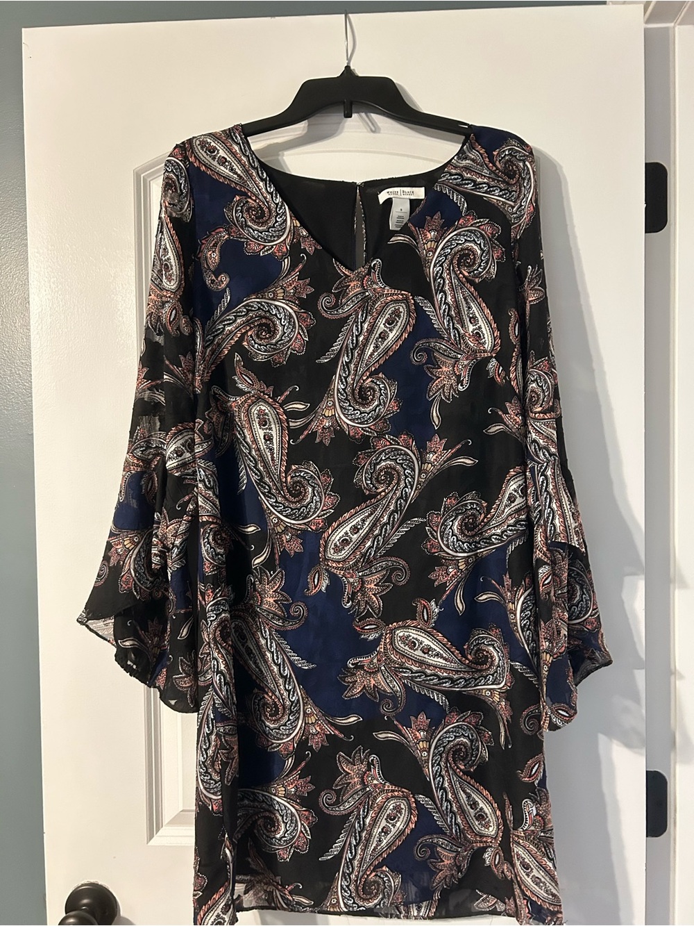 White House Black Market Navy and Black Paisley Shift Dress